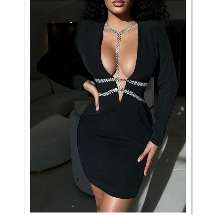 Женское платье с длинным рукавом подиумное Сетчатое Бандажное оптом