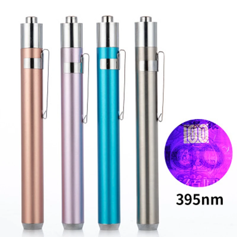 2020 Stainless Steel Purple Light Flashlight 395nm Banknote Detector Small Portable Mini Ultraviolet Flashlight