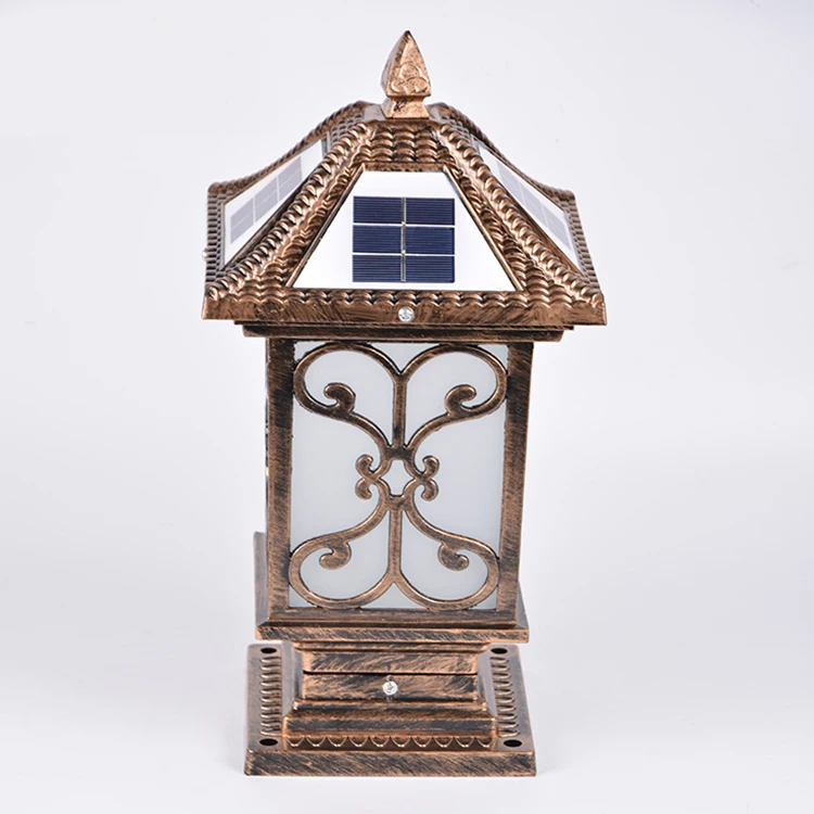 
OEM Solar Pillar Bollard Lawn LED Light Decorative Pattern Lantern for Garden Landscape Park Sunlight Powered 