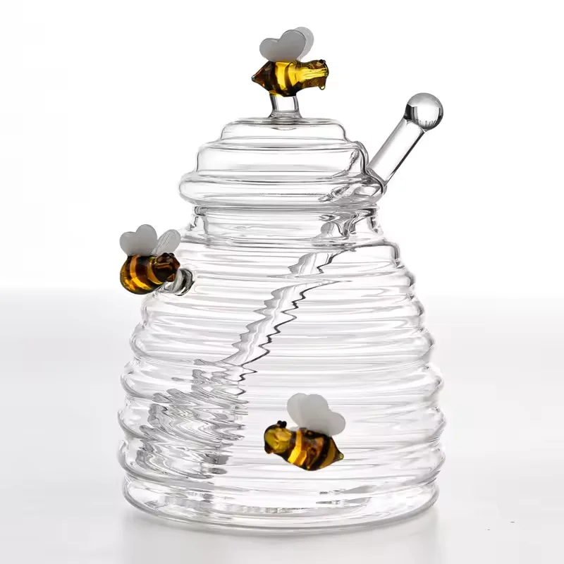 39Years Production Bee Shaped High Borosilicate Glass Honey Container 500ml Glass Honey Jar