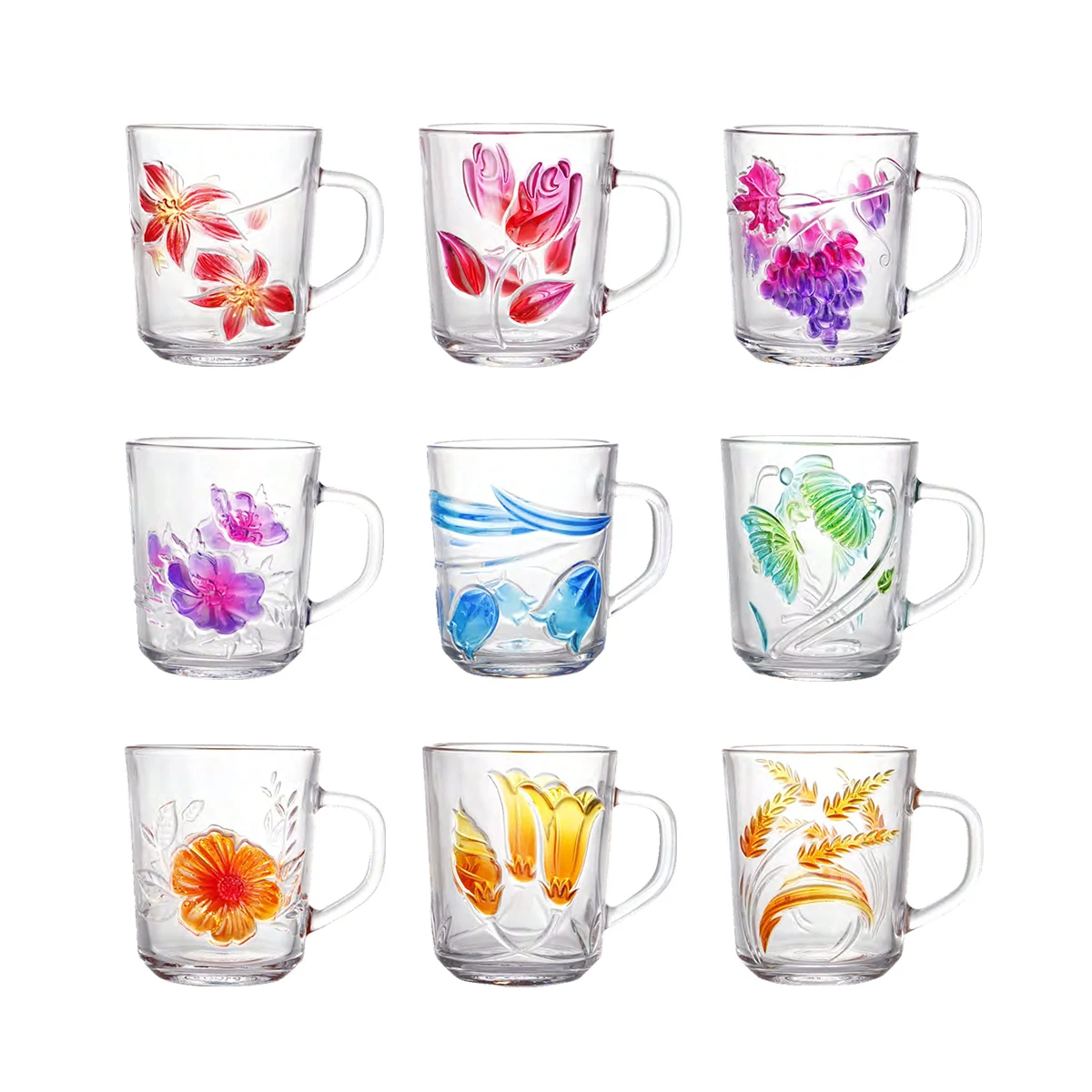 JINGHUANG GLASSWARE Factory Customized Arabian Crystal Coffee Cup Mug Glass Tea Cup Set With Handle Tea Cups