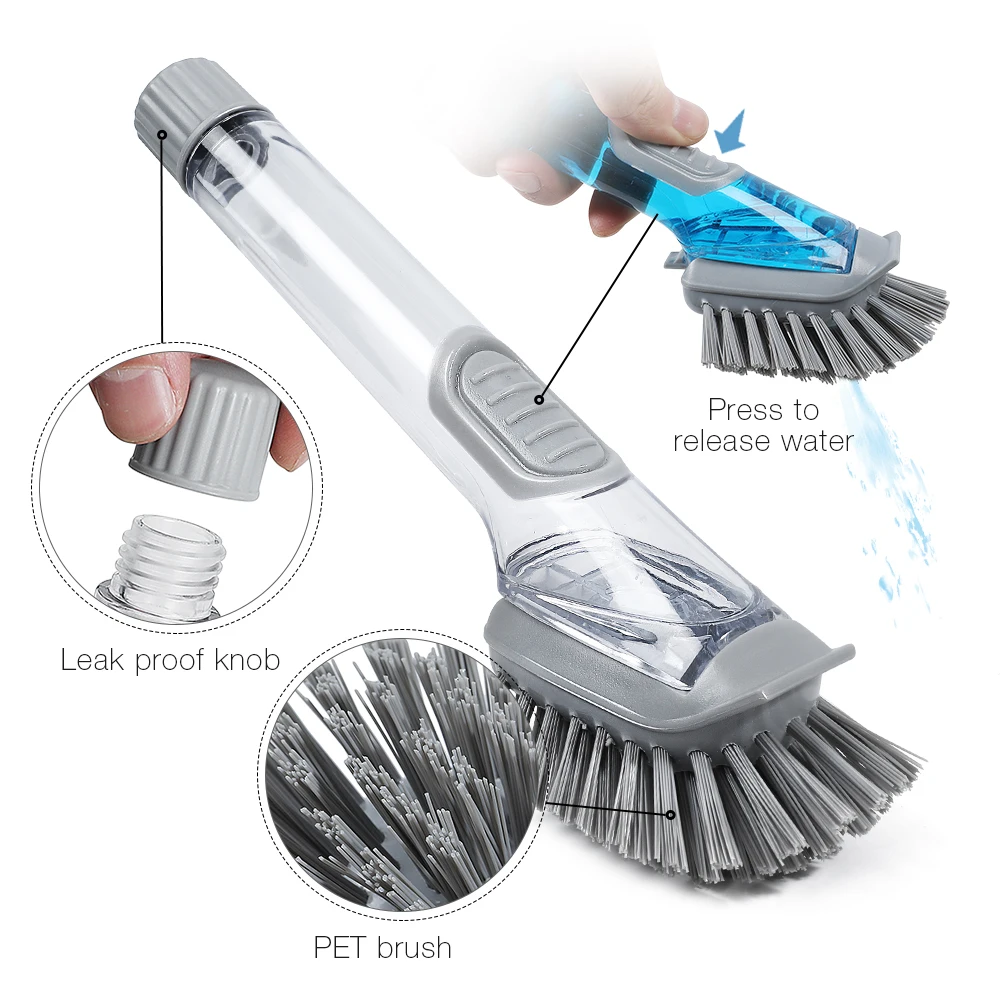 Masthome Replaceable Soap Dispensing Dish Brush Plastic Dishwashing Pot Kitchen Cleaning Scrub Brush