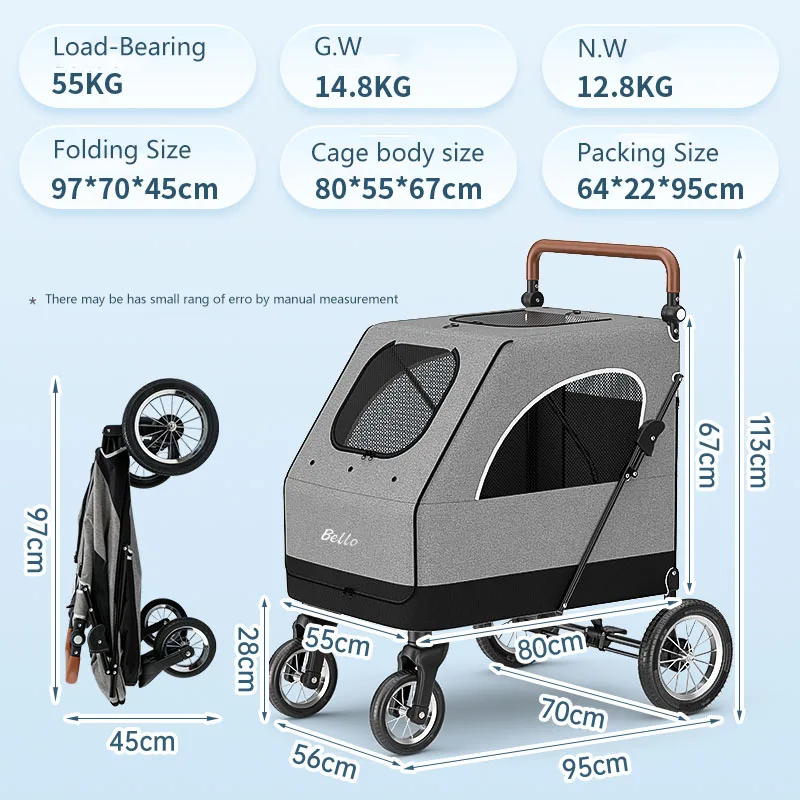 Bello pet stroller Manufacture large for big dog safety outdoor walking travel foldable trolley