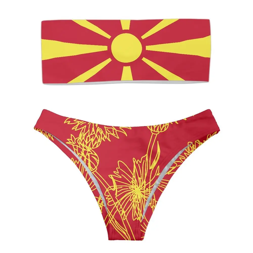 Женские комплекты бикини с принтом флага Северной Македонии индивидуальные купальники женское высокой талией Лидер продаж женский купальник