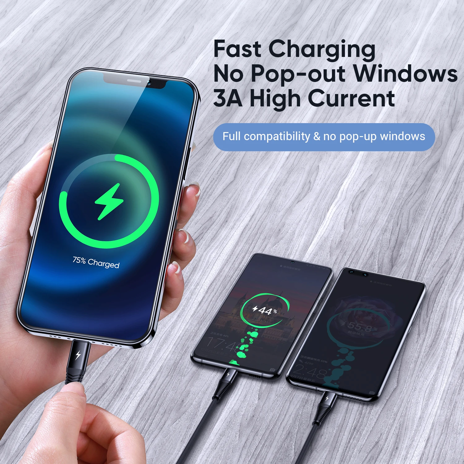 
Joyroom High Quality Usb Cable 3 In 1 Mobile Phones Usb Cable Manufacturer Wholesale Custom 3A Phone Charging Cable For Iphone 