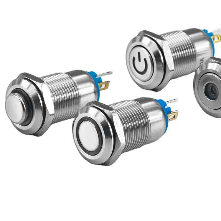 High quality 12mm diameter switch waterproof instantaneous IP65 ring led metal button switch 250V