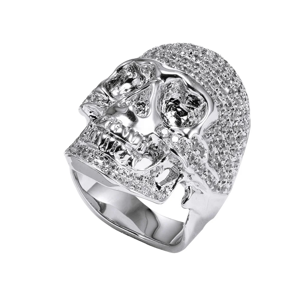 
JASEN JEWELRY silver plated iced out 925 sterling silver skull mens ring 