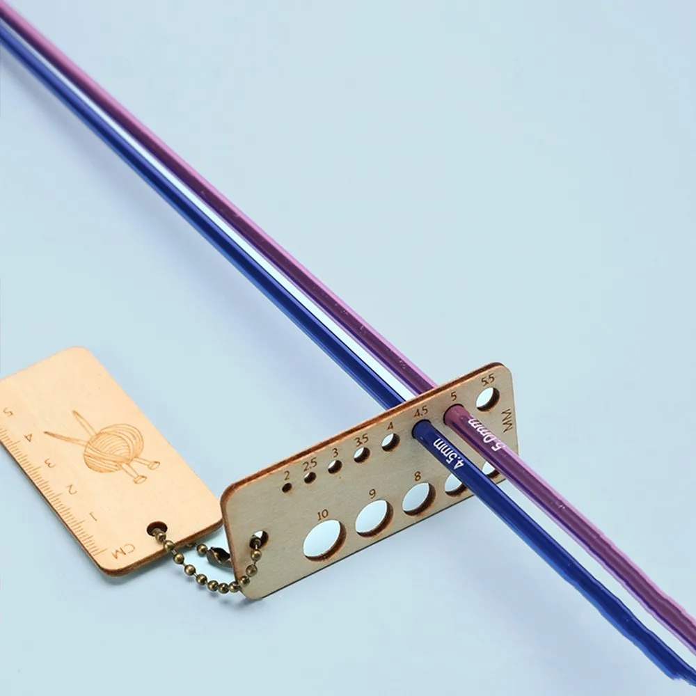 Wooden Craft Locking Stitch Markers Knitting Needle Gauge Measure Ruler Measurement Tool Knit/Crochet Needle Sizer