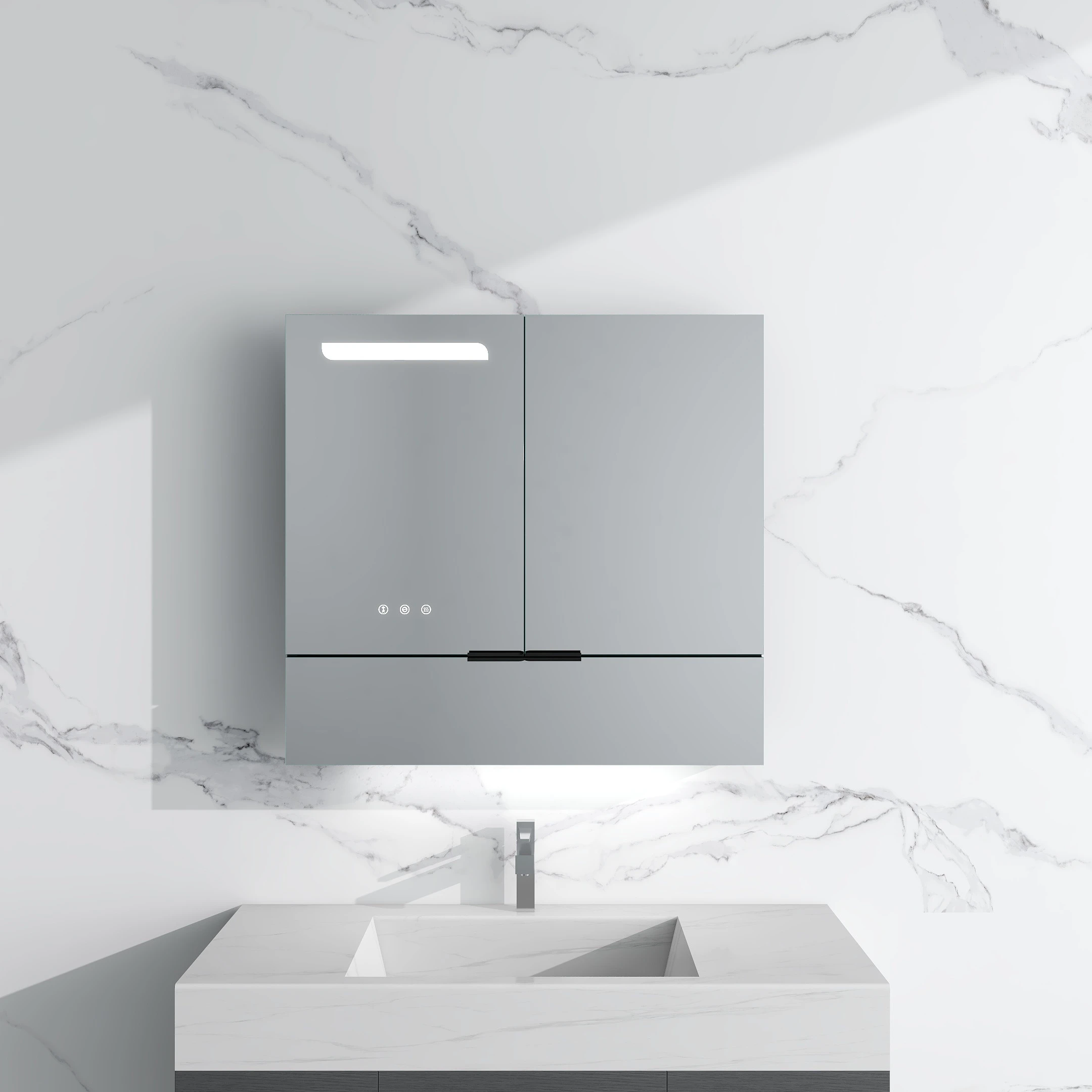 LED Illuminated Bathroom Mirror Cabinet Aluminum Bathroom Mirror With Shaver Socket Demister vanity mirrored medicine cabinet