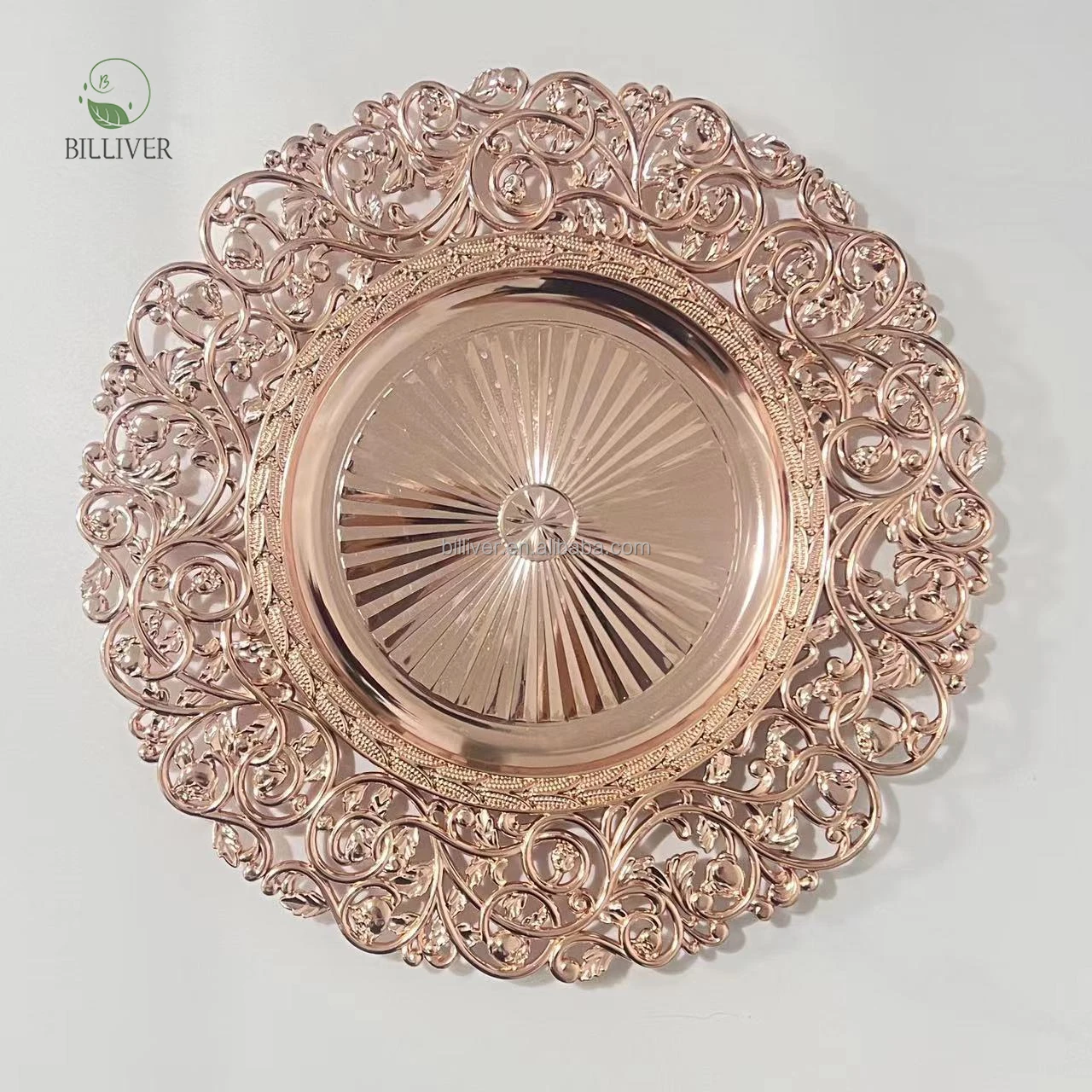 Round Wholesale Clear Glass Acrylic Gold Beaded Charger Plates Wedding Decoration For Party Dinner dishes & plates