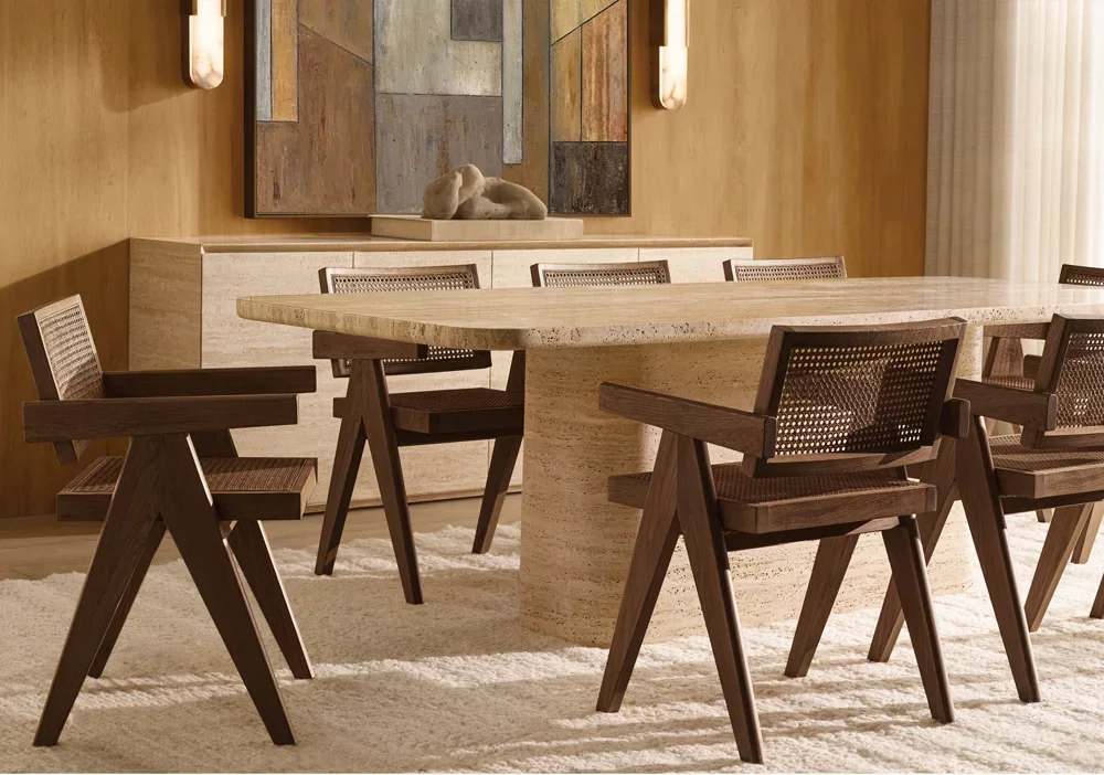 LANDIVIEW Luxury Square Dining Table Arabescato Marble Travertine Console Table Natural Stone Furniture