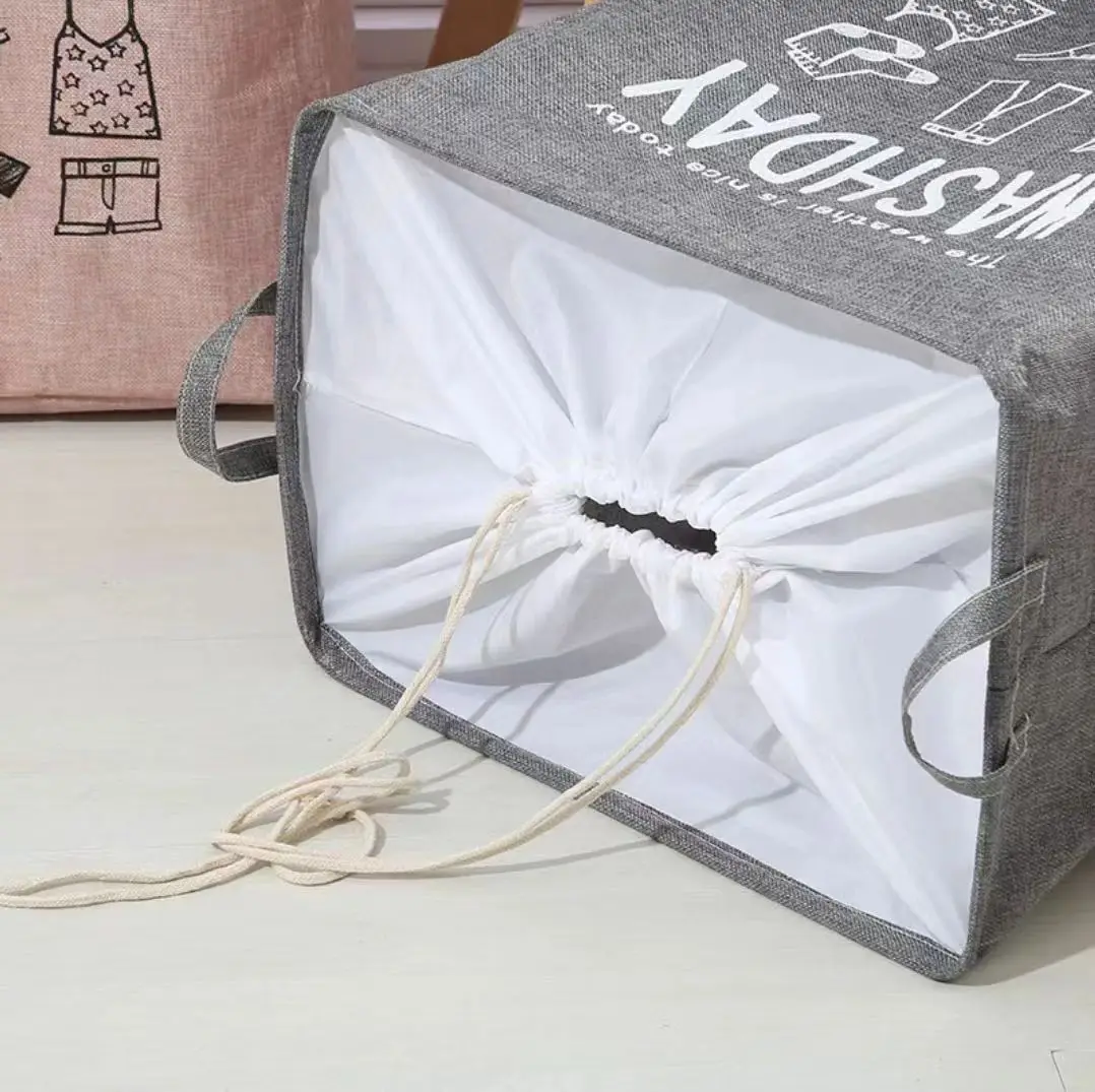 Cotton Collapsible Laundry Basket Storage Baskets for Dirty Clothes Toy Portable Waterproof Laundry Basket