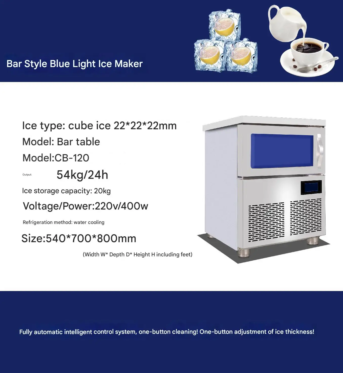 400W Cube Ice Machine 500KG/24H Productivity for Home & Industrial Use 220V with 20KG Storage Capacity for Ice Cream