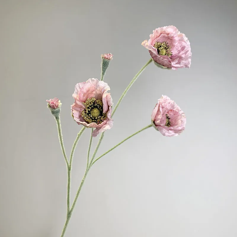 Новый синий Papaver rhoeas Флокирование Rhoeas настоящий на ощупь Шелковый Искусственный Мак цветы для цветочной композиции