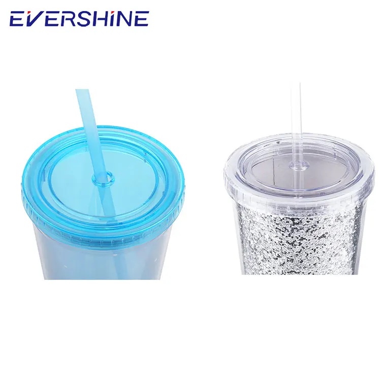 Manufacturer supply promotional 16oz paper insert reusable drinking double wall travel coffee plastic cups with lids