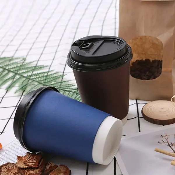 XYA Customized 8oz 16oz Craft Paper Cups Double Wall Kraft Paper Hot Coffee Plastic Cover Personalized Printing Hot Beverages