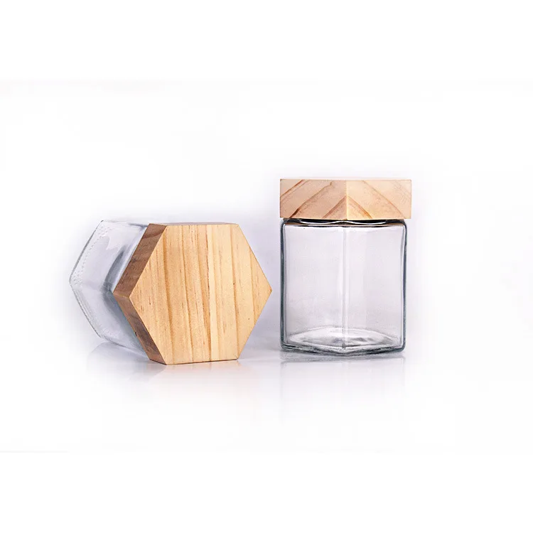 Wholesale wooden lid honey bottle candy jar wooden lid glass bottle seal jar 30ML-380ML