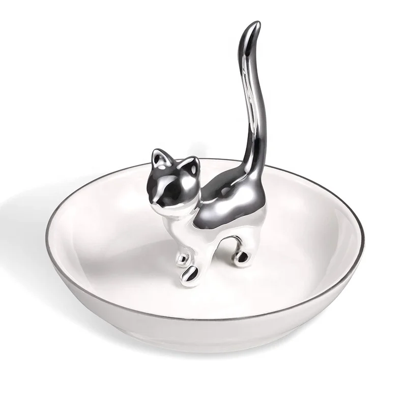 Ceramic Cat Ring Holder, Jewelry, Trinket Tray/Dish for Wedding Office & Home Decor Cat Ring Holder Trinket Tray