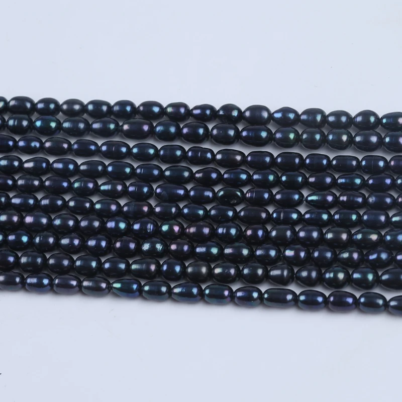 5-6mm dyed black rice shape freshwater pearl loose strands