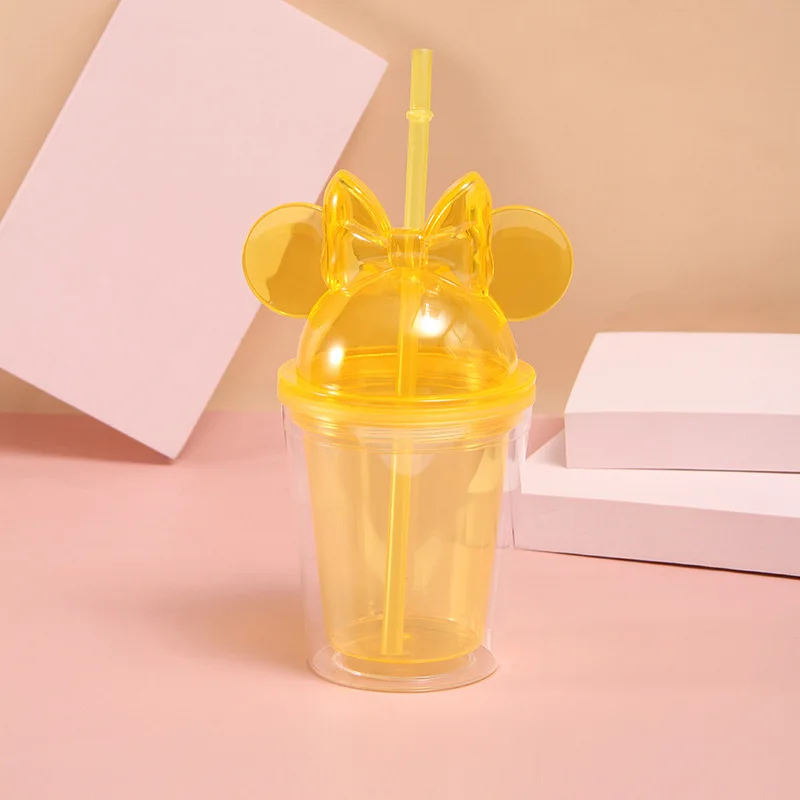 GXP Wholesale Custom Clear Plastic Kids Cups 12oz 16oz Double Walled Acrylic Cartoon Mouse Ears Tumblers With Lids And Straw