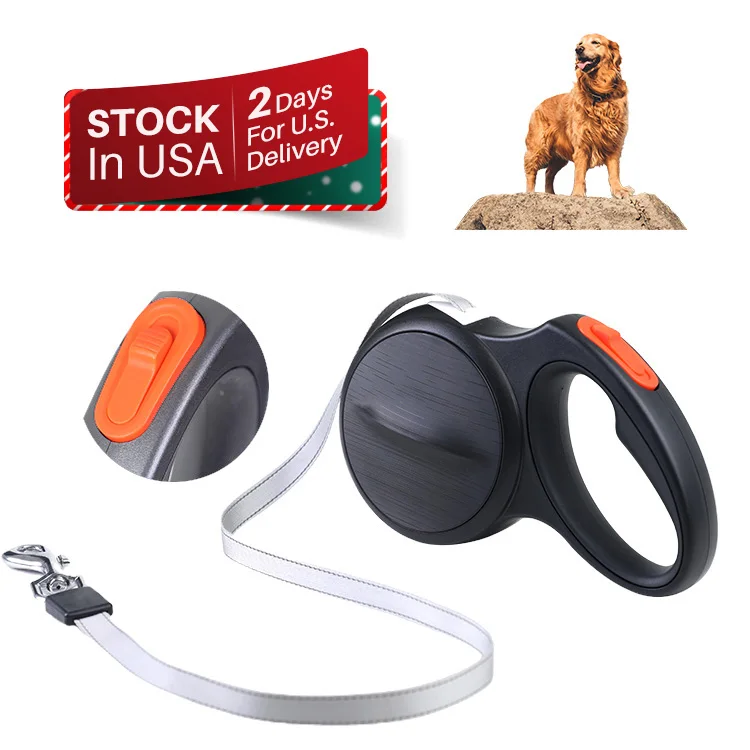 16.5 FT White No Tangle Retractable Dog Leash Easy Single One Button Lock Nylon Ribbon Walking Leash Dog Up 50 kg