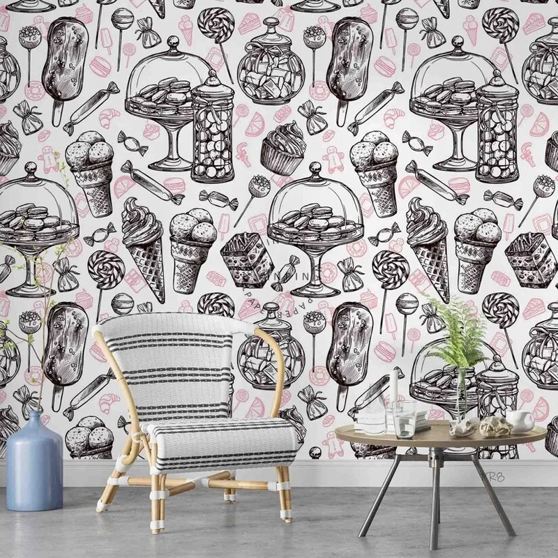 Ice cream dessert macaron peel and stick removable wallpaper