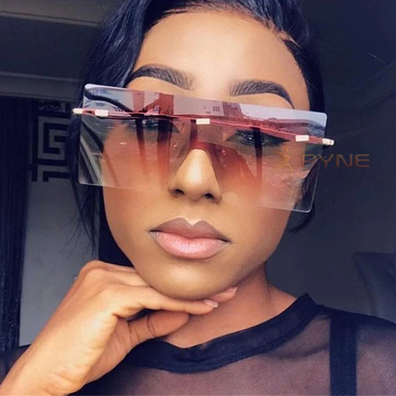  New Trendy Metal Frame Clear Sunglasses Wholesale Oversized Rectangle Rimless Designer Square Frames Gift