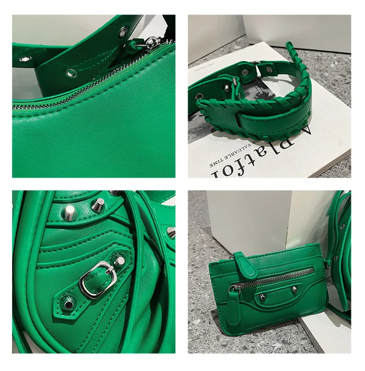 New Arrival Rivet Classic Motorcycle Pleated Messenger Crescent Shoulder Ladies Bag Girls Underarm Crossbody Bag