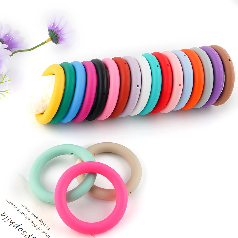 Baby Teething Toys Food Grade Round heart-shaped Soft Silicone Teether Ring Toys For Earrings Keychain Crafts Jewelry Making