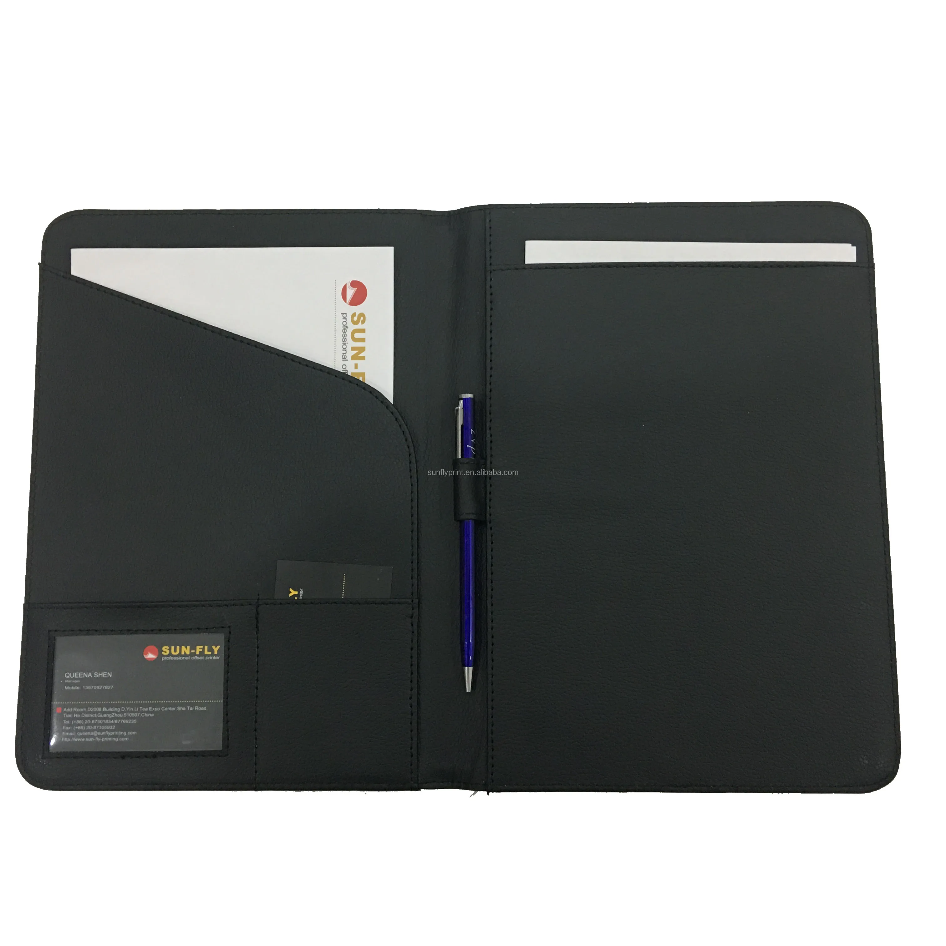Black A4 Executive Conference Folder Portfolio PU Leather Document  Multifunction Office File Folder Customize Logo Printing