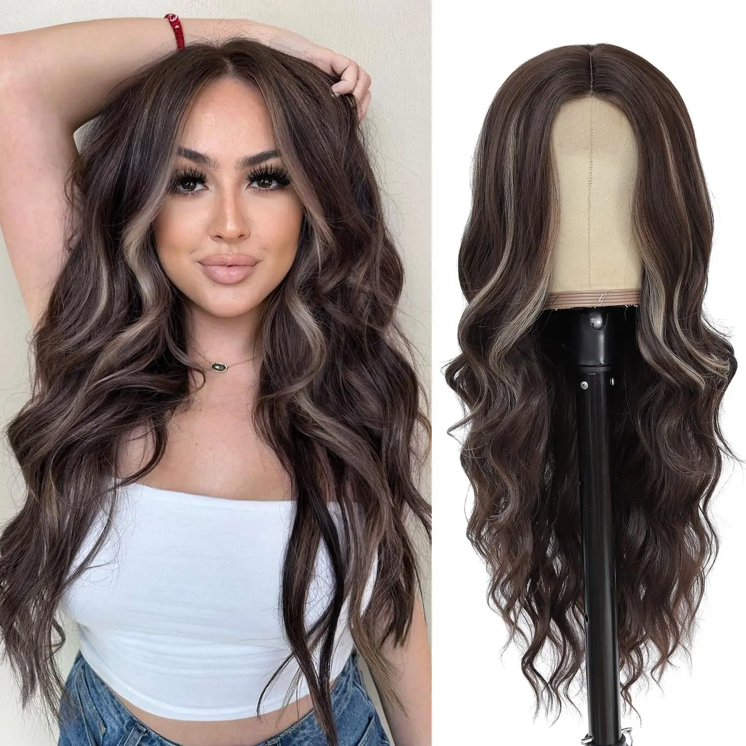 Wholesale Long Wavy Lace Front Synthetic Wig Heat Resistant Ombre Brown Body Wave Hair Lace Wig for Women Daily Cosplay Wigs