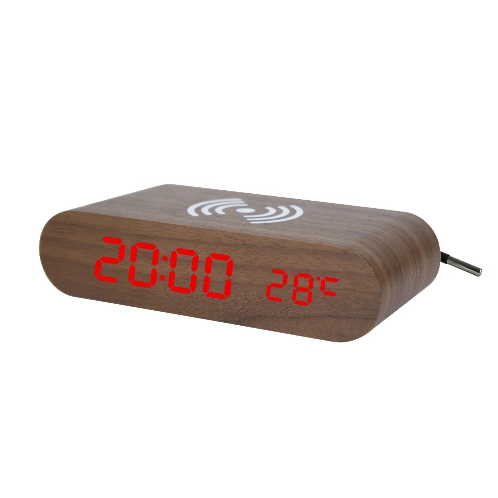 Wooden Qi Fast Wireless Charger With Digital Led Clock Wooden Qi Wireless ET588