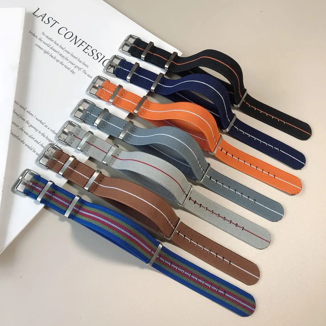 
OEM custom logo 24mm 20mm 22mm cheap canvas sport wristband elastic fabric nato nylon watch band nato nylon striped watch strap 