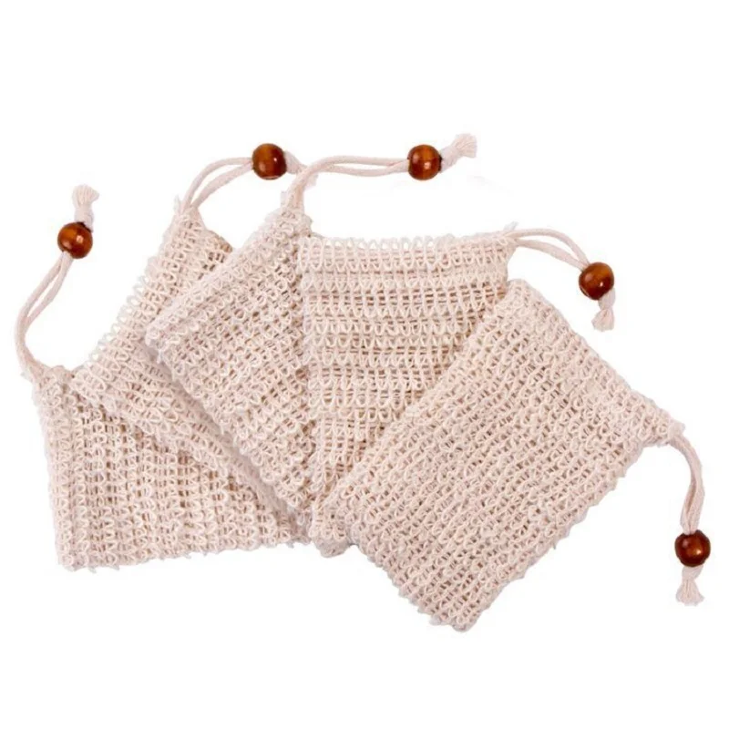 Индивидуальная этикетка, 100% натуральная тканевая Сетчатая Сумка на шнурке, сизальный мешок для мыла и ванны для душа/лица