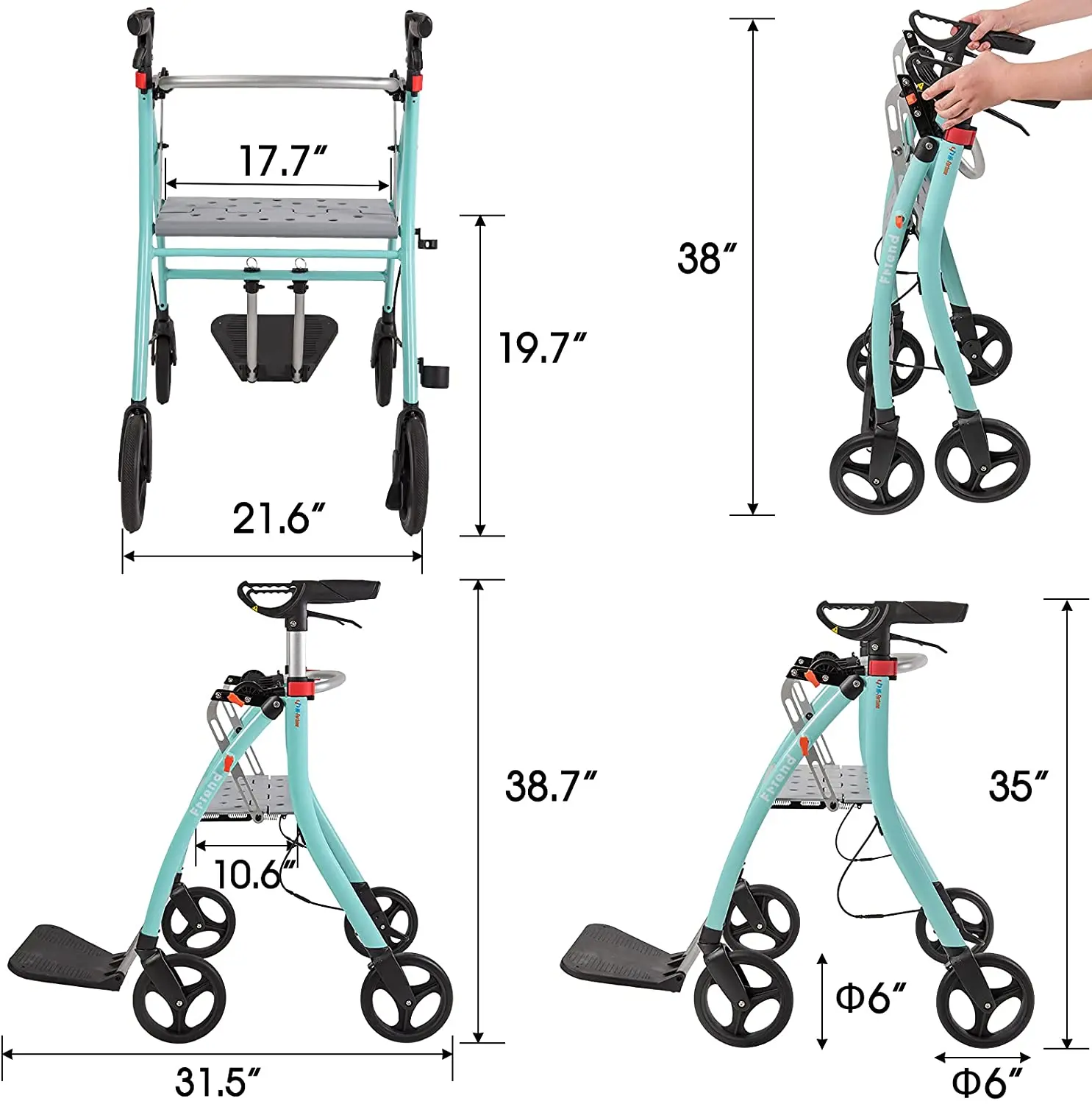 Medical Equipment Heavy Duty Rollator 4 Wheel Upright Walker for Elderly Walking