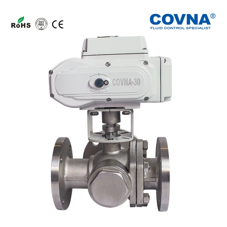 Covna Hk60-Q-Tf Series Motor Operated Valves Food Grade Flange  Ip67100 Mm Three Way Electric Ball Valve Motorized Ball Valve