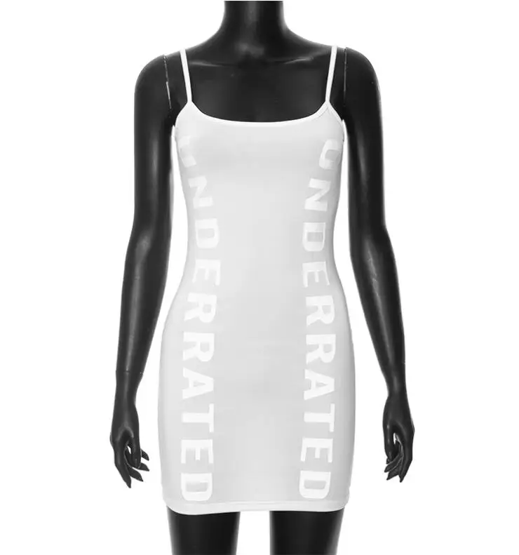 New 2024 STOCK 2Colors Letter Printed Reflective Sleeveless Sexy Cami Mini Dress Bodycon See Through Casual Clothes For Women