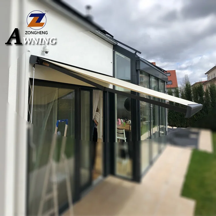 
Commercial Outdoor Remote Control Electric Full Cassette Motorized Aluminium Retractable Awnings for garden with LED light 