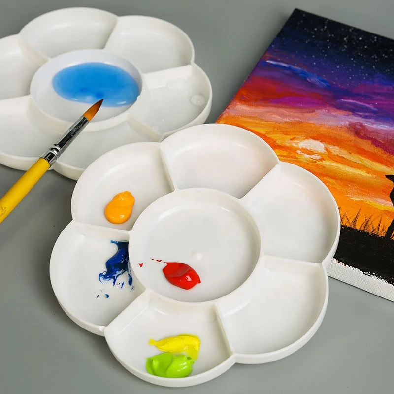Hot Sale 7 Well 16cm Paint Tray Imitation Ceramic Plum Palette Watercolor Acrylic Paints Mixing Palette for DIY Paint Color