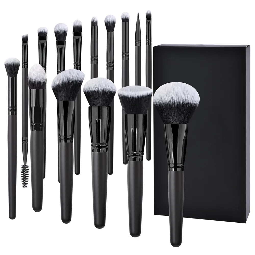 DailyQueen 15pcs high-grade makeup brush full set of black powder brush eye shadow powder blusher multifunctional makeup tools