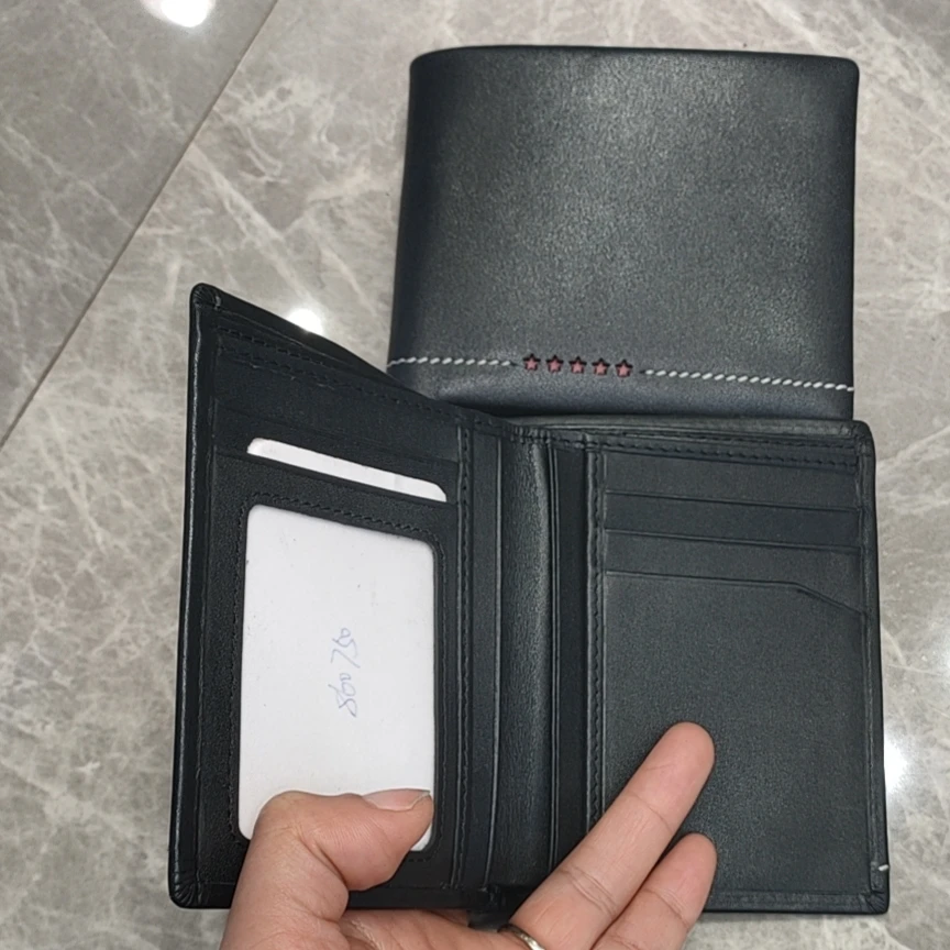 Low MOQ Custom Logo Business Cowhide Leather Luxury Purse ID Card Genuine Leather Wallet for Men
