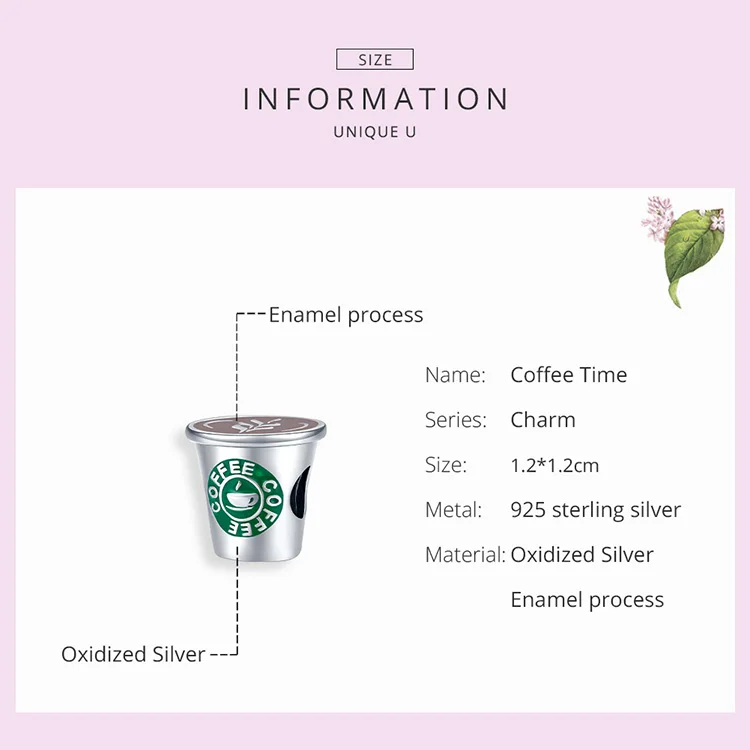 Factory Hot Sale 925 Sterling Silver Coffee Cup Charms Tea Time Beads fit Women Bracelet Bangle Silver 925 Jewelry SCC1545