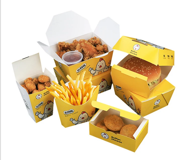 Custom disposable restaurant logo container take away lunch packing boxes with chinese fast food grade paper