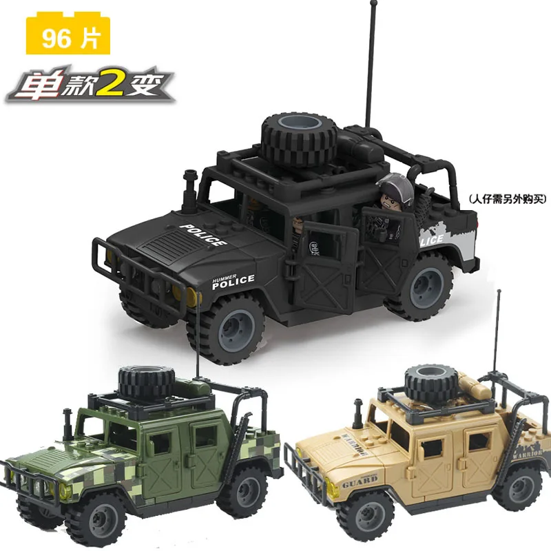 2024 Best Seller 2 in 1 Plastic Building Block Toys Military Jeep Police Car Set Armored Vehicle Models Fit with Leading Brands