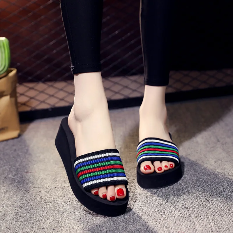 Women new fashon striped eva slides footwear outdoor summer sandals slipper