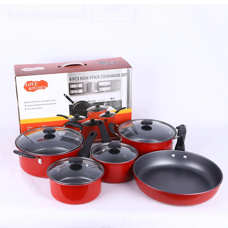 Delicate Red Cookware Set cooking Pots 5 Piece Set Non-Stick Fry Pan Holiday Gift Giving Kitchen Set