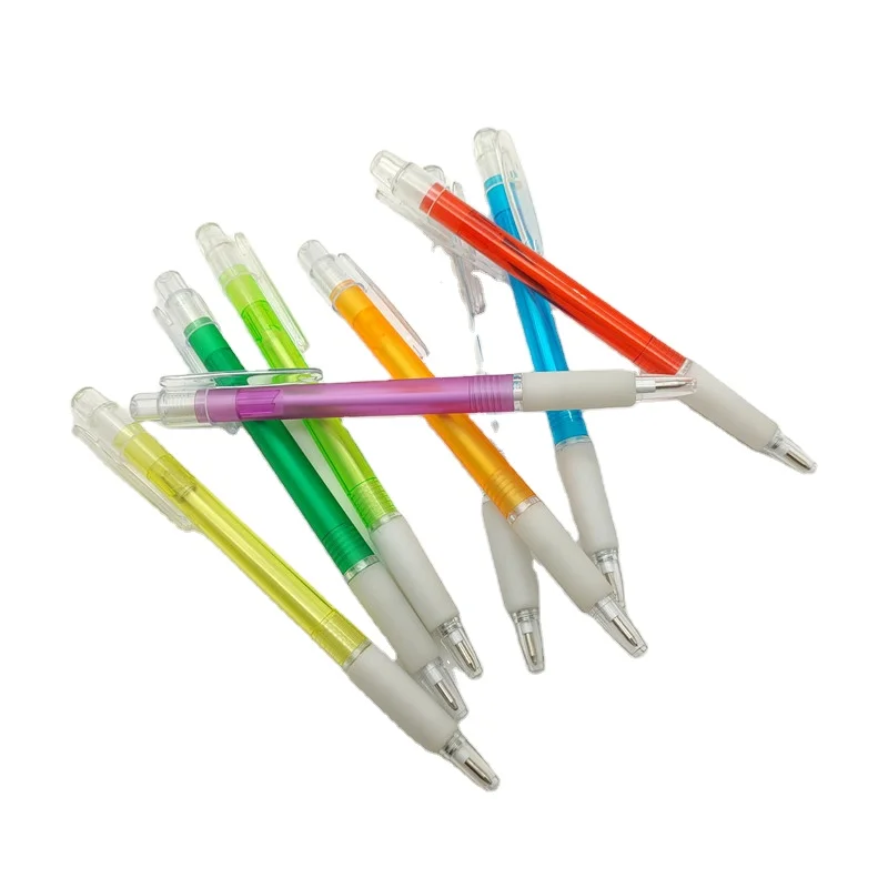 Promotional Candy Color Click Transparent Frosted Plastic Soft Grip Rubber Holder Retractable Ball Pen