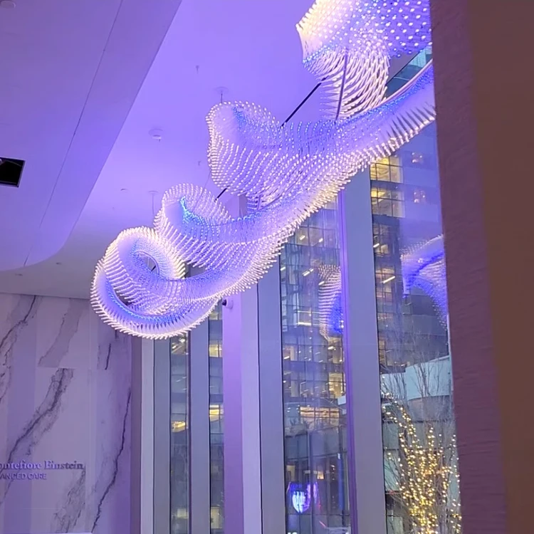 Custom Large Hotel Lobby Light Cube Dimming Manufacturers Acrylic Modern Circular Chandelier Lighting