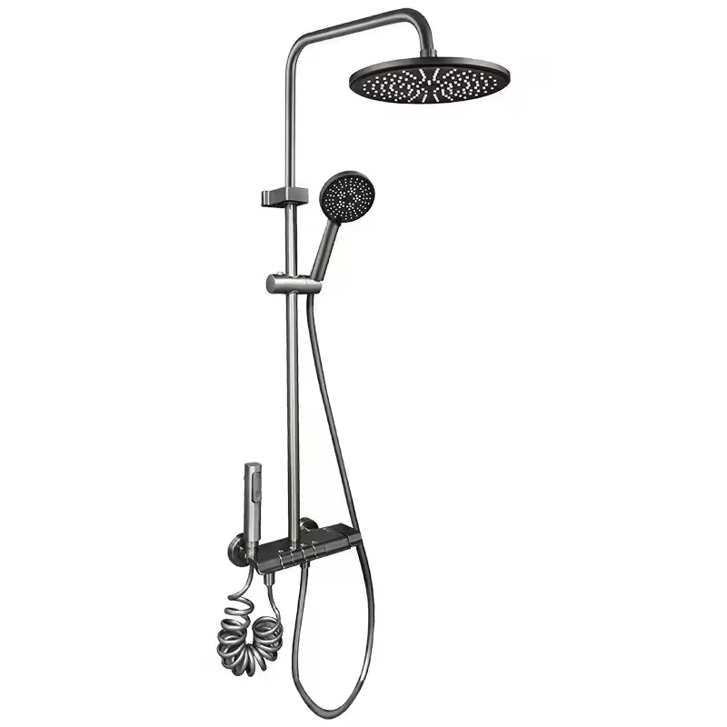 Multi Function Gun Grey Shower Set Piano Keys Bathroom Shower System Brass Bathtub Hot Cold Rain Faucet Sets  4 Mode Showers