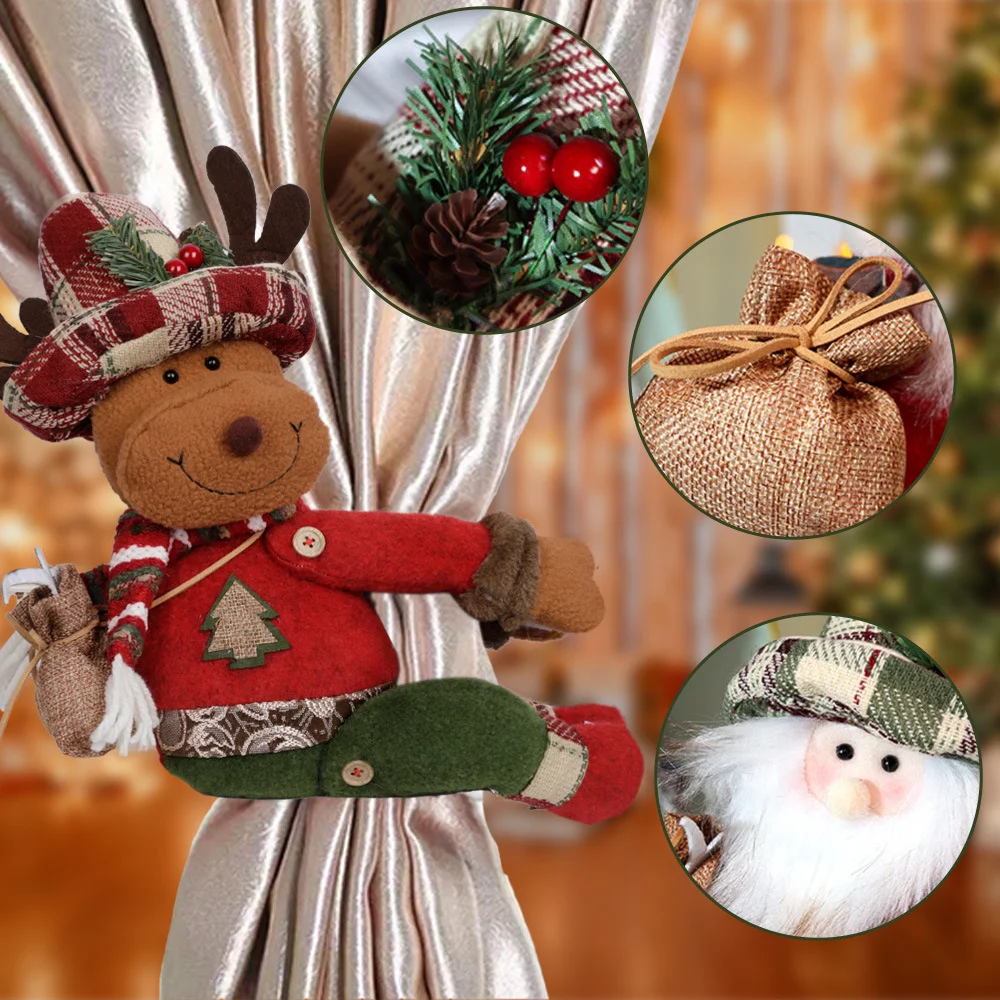 Christmas curtain buckle cartoon linen figure decorated with plush doll curtain hug